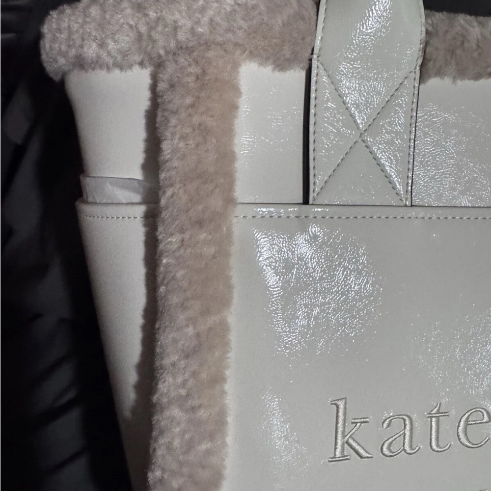 Kate Spade Large Cream Embroidered patent leather tote fur - NWT retails: $429 - Picture 10 of 12